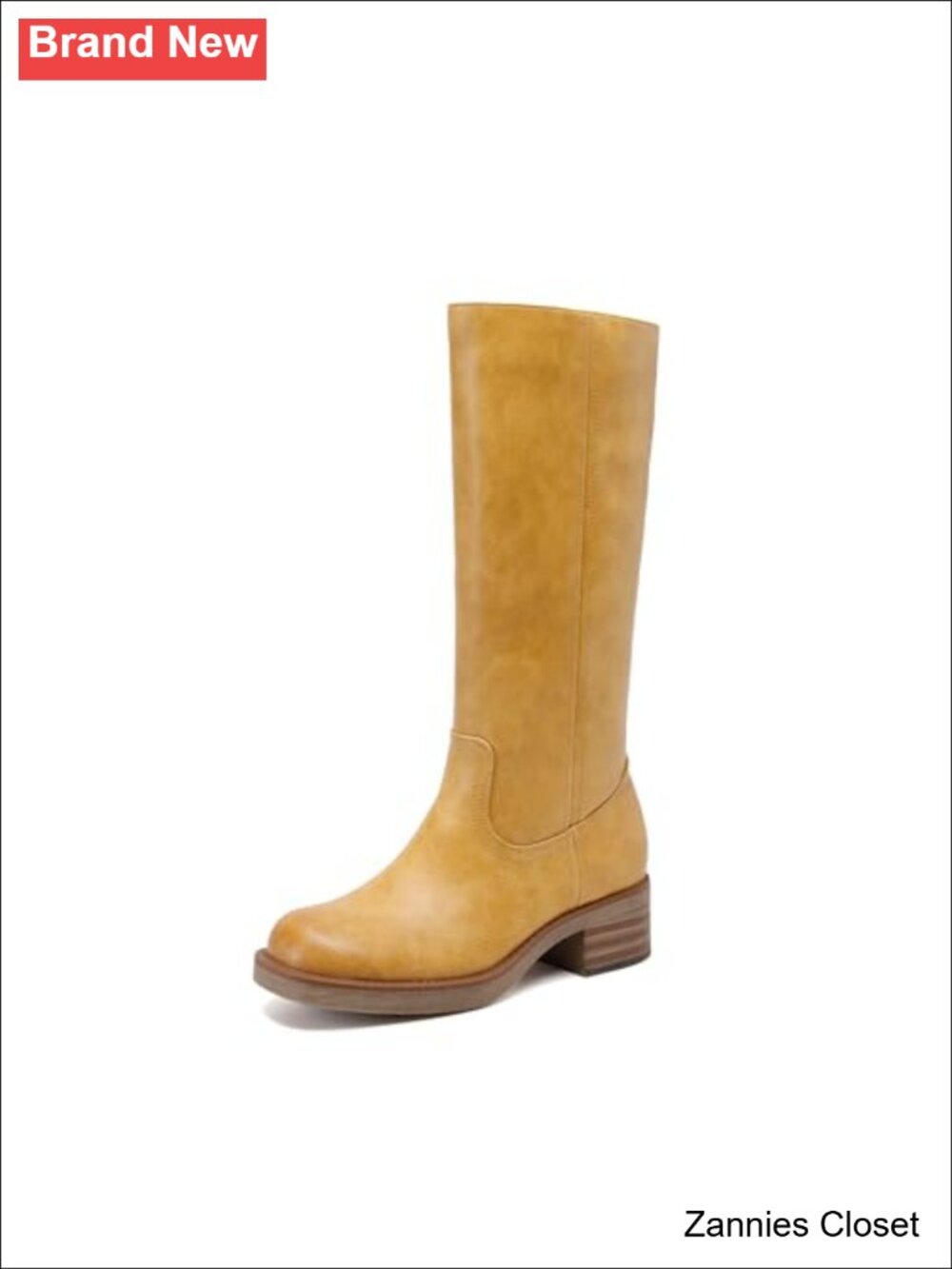 โจ Square Toe Platform Chunky Block Heel Knee High Riding Boots Faux Leather